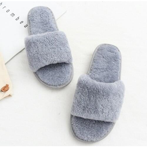 Women Indoor Cotton Slippers Ladies Home Soft Wool keep warm Shoes Bedroom Fur Slides Winter Female House Floor Flat Flip Flops
