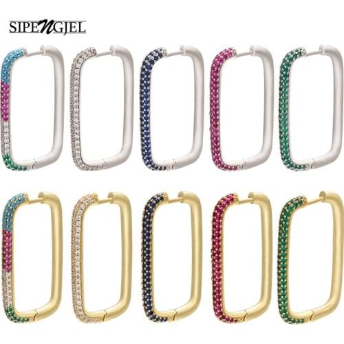 SIPENGJEL Fashion Rainbow Colorful Oval Hoop Earrings Gold And Silver Color Geometric Rectangle Earrings For Women Jewelry 2021
