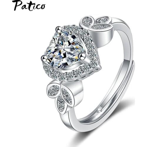 New Arrival 925 Sterling Silver Cute Heart Crystal Resizable Rings For Women Girls Wedding Engagement Luxury Jewelry Wholesale