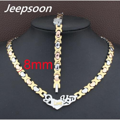 4 Colors For Choose Fashion Jewelry Stainless Steel Heart Love You Chain Necklace&Bracelet Set For Woman SFKGBEED