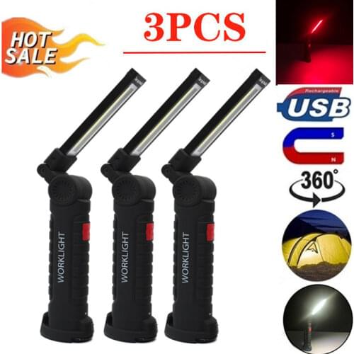 1/3Pcs 5 Mode COB Flashlight Torch USB Rechargeable LED Work Light Magnetic COB Lanterna Hanging Hook Lamp for Outdoor Camping