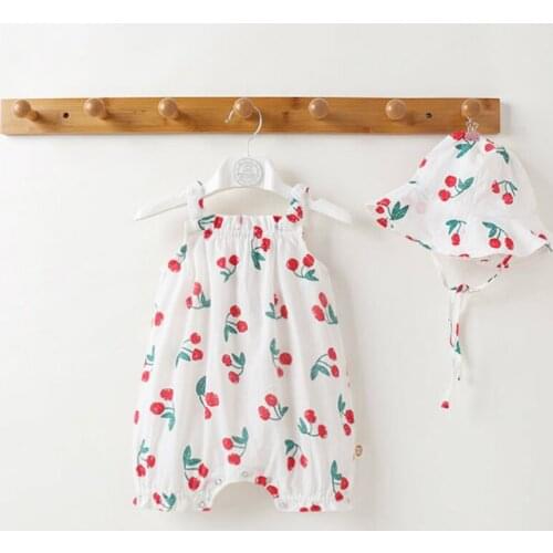 2020 New summer Baby Girl Clothes Baby Girl Romper 2pcs Sets Strawberry Print Rompers+hat Cute Cool Cotton Infant Girl Clothes