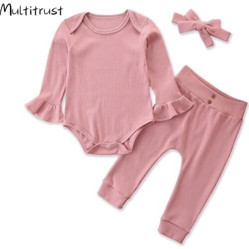 2020 kids Solid clothes Cotton Solid Full Round Neck 3 pcs a set pajamas boys and girls spring Autumn Underwear
