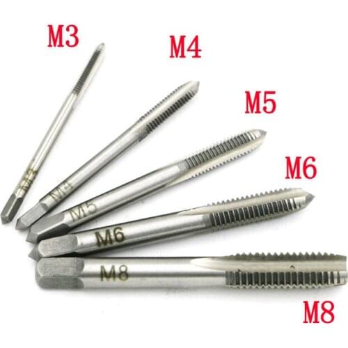 5PCS/Set HSS M3 M4 M5 M6 M8 Machine Spiral Point Straight Fluted Screw Thread Metric Plug Hand Tap Drill Set Hand Tools