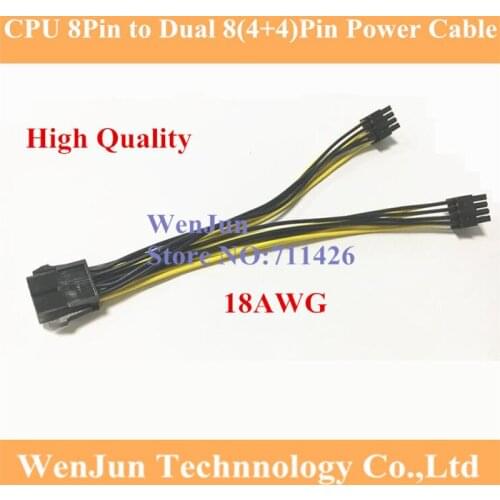 CPU 8Pin 8P 1 Female to (4+4) pin Male 1 to 2 Splitter Power Lead Y Cable Cord 18AWG for Dual 2 CPU Motherboard Server PC 100PCS