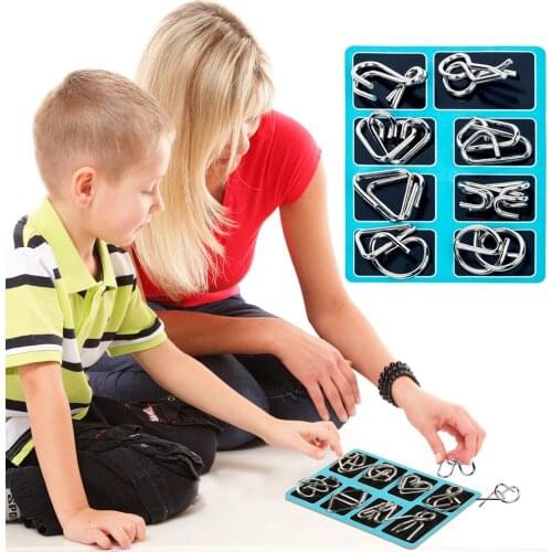 8pcs Hot Sale Toys Smooth Surface Not Easy to Damage Metal Montessori Puzzle Wire IQ Mind Brain Teaser Blue Toys for Adult Child