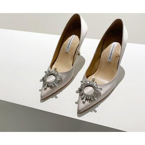 Baotou sandals female summer rhinestone fine heel womens shoes new leather pointed toe with net red high heel fairy shoes