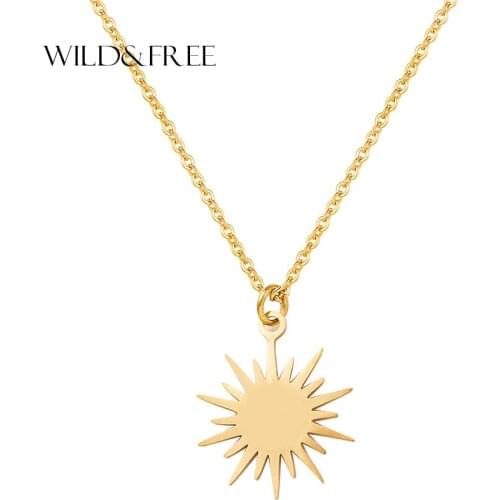 Wild&Free Women Sun Pendant Chain Necklace Jewelry Gold Stainless Steel Irregular Disc Charming Necklaces Party Gift