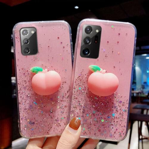 3D Cute Soft Peach Glitter Stars Phone Case For Samsung Galaxy S21 S20 Plus S10 Lite S9 S8 Note 10 9 Note 20 Ultra M21 M31S M51