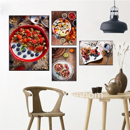 Homemade Granola Breakfast with Yogurt and Fresh Fruit Canvas Painting Kitchen Decor Wall Art Pictures Modern Poster and Pritns
