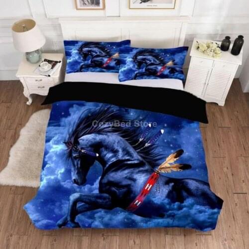 Fantasy Blue Horse Bedding Set Animal 3d Duvet Cover Set Comforter Bed Linen Twin Queen King Single Size Fashion Luxury Modern