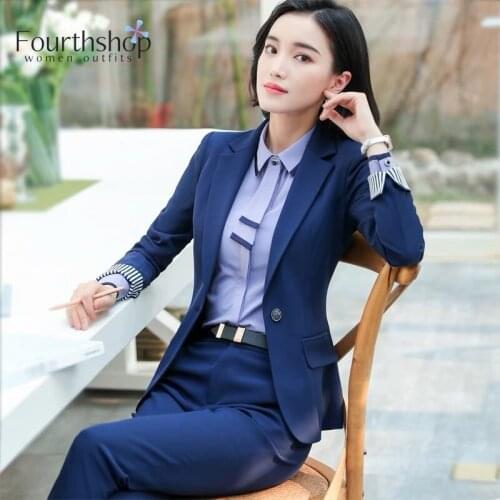 Two Piece Set Women Formal Pant Suits Female Office Lady Uniforms Autumn Winter Business Work Blazer Sets Plus Size Pantsuits XL