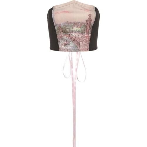 Summer new style womens straps slim-fit tube top sexy umbilical navel print small vest women