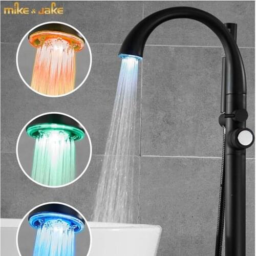 European style copper floor type black bathtub hot and cold faucet bathstand floor black shower tap bath stand tap