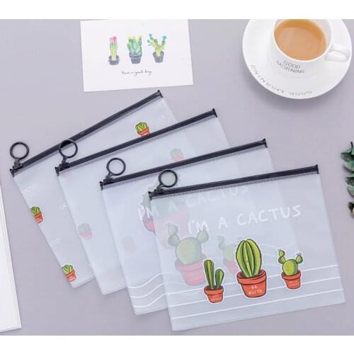 20 pcs/lot Cute Cactus pencil case for school Transparent PVC pen pouch Kawaii stationery Big capacity Storage bag Estuche Zakka