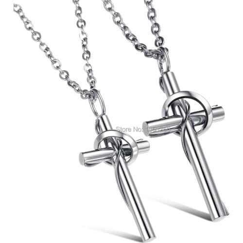 Fashion Male Female Cross Stainless Steel Pendant Jewelry Couple Necklace Chain Best Price For Gifts