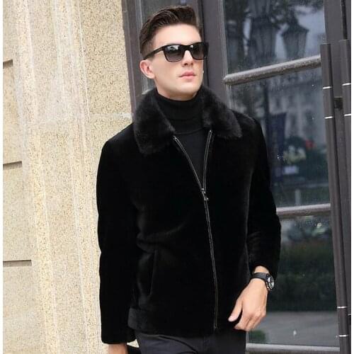 Fashion personality autumer winter fur collar leather jackets men imitation fox fur short leather coats mens black casual loose
