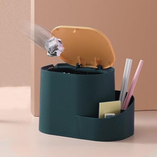 Desktop Trash Can Mini Push-Type Office Paper Basket With Lid Living Room Bedroom Office Coffee Table Garbage Storage Tube