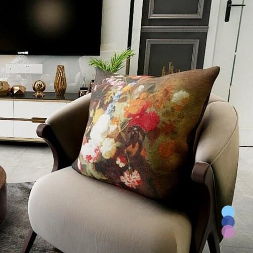 Cushion Cover Vintage Flower Pillow Cover Oil Painting Throw Pillows For Living Room Funda Cojin 45*45 Farmhouse Home Decor
