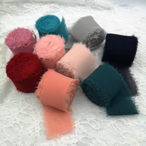 Frayed Edged Wrinkle Chiffon Silk Ribbon Wedding Flower Bouquet Wrap Decor Prop Colorful Frayed Edged Wrinkle Chiffon Silk Ribbo