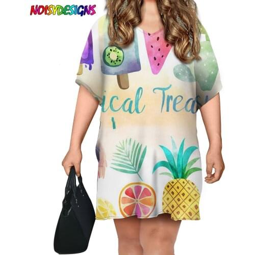 NOISYDESIGNS 2021 Women Loose Short Dress Sundress Pineapple Icecream Printing Ladies Summer Beach Sundress Vestito Da Donna