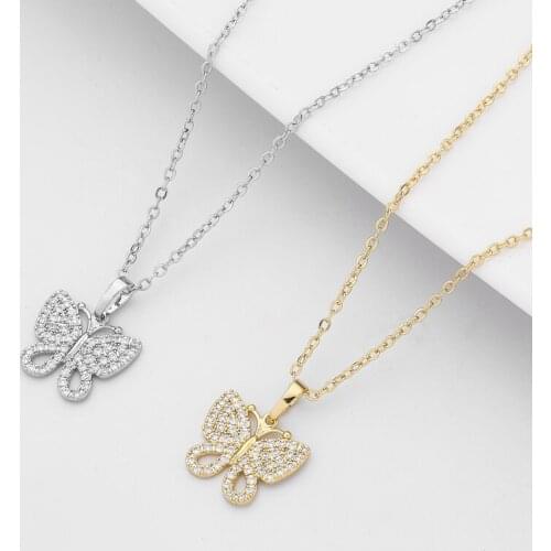 2020 New Simple Style Fine 2 Colours Butterfly Necklace Metal Fashion Wild Necklace Clavicle Women Long Pendant Romantic Jewelry