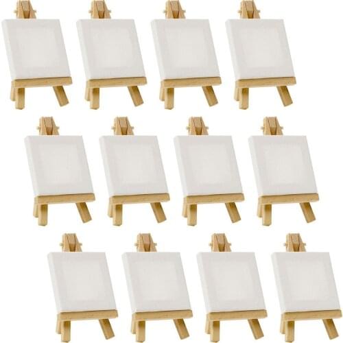 New-Artists 3 inch x3 inch Mini Canvas & 5 inch Mini Easel Set Painting Craft Drawing - Set Contains: 12 Mini Canvases & 12 Mi