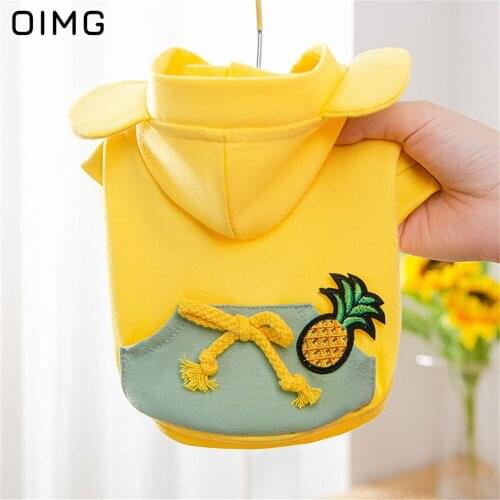 OIMG Cartoon Cute Small Dog Clothes Pineapple Print Thin Hooded Dog Shirts Teddy Spitz Pomeranian Cat Pet Clothing Summer Tops