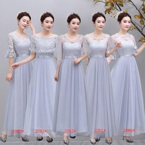 Spring A-line Ankle-length Belt Floral Mesh Zipper Gray Pink Elegant Simple Women Company Annual Meeting Bridesmaid Dress 9943