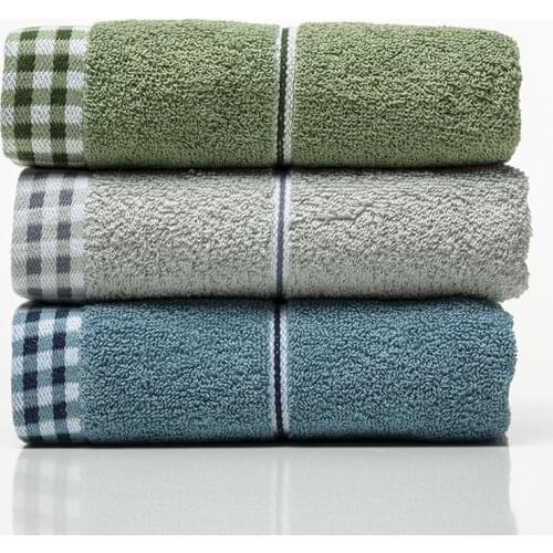 Pure Cotton Adults Face Towel Strong Water Absorption Soft Close To Skin Plaid Stripe Rectangle Towel No Fade Use for Bathroom