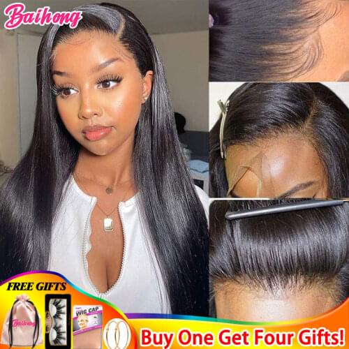 Pre Plucked 360 Lace Frontal Wig Straight 100 Human Hair Wig Brazilian Natural Smooth Wig For Women Glueless Human Hair BAIHONG