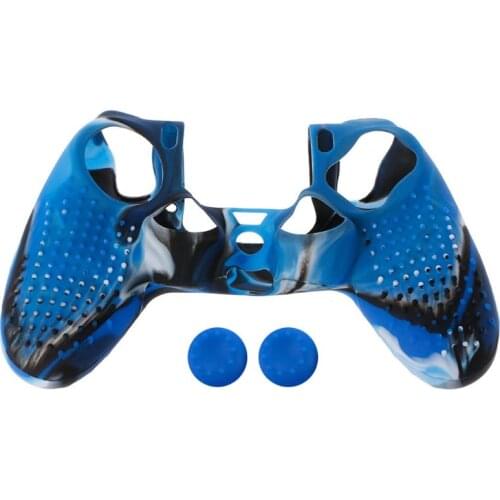 Anti-Slip Camouflage Silicone Cover + 2 Joystick Cap For 4 PS4 Controller