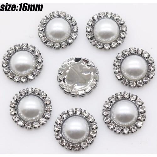 10Pcs/pack 16MM Pearl rhinestones Buttons Full Diy Flat Back Craft Making Hair Accessories Wedding Invitation Card Decoration