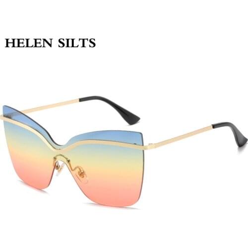 Fashion Shield Cat eye Sunglasses Women Oversized One Piece Colorful Women SunGlasses Metal Trend Unique Female Rimless Eyewear