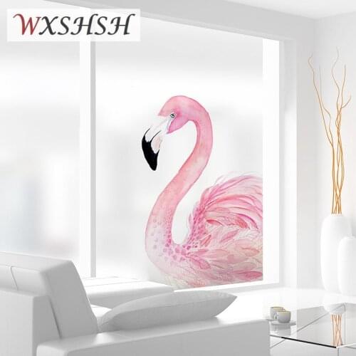 Custom Size Static Cling Glass Film Flamingo Pattern Decorative Water-Proof Privacy Protection Stained Frosted Window Sticker