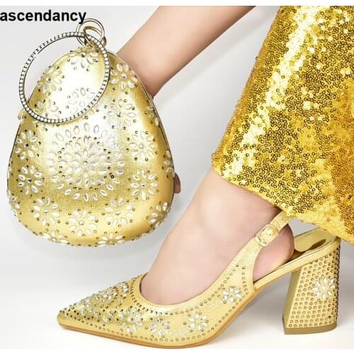 Wedding Shoes Bride Cristal African Wedding Italian Shoe and Bag Sets Women Plataform Shoes Nigerian Shoes and Matching Bags