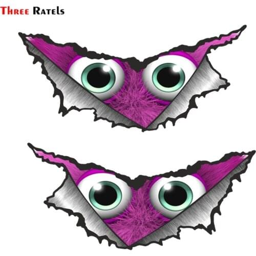 Three Ratels FTC-1134# Large Pair Triangular Ripped Torn Metal Cute Purple Monster Motif Vinyl Car Sticker Motorcycle Car Decal