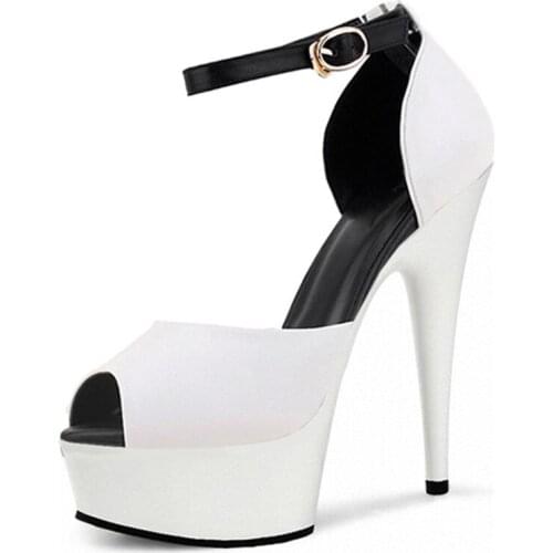 Ultra-high with fish mouth shoes 15 cm thick soles white color on the new sandals Fashion show shoes