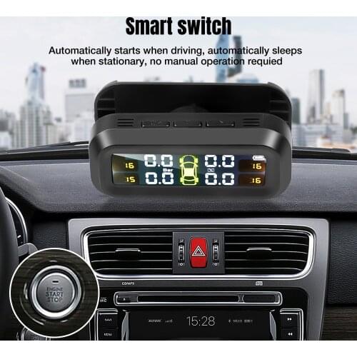 Auto Tire Pressure Monitor Systems Car Solar Tpms Security Alarm Air Leak Warning Temperature Pressure Monitoring Bar Psi