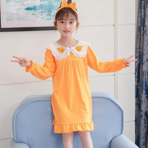 2021 Spring Autumn Girls Nightgown Pajamas Kids Long Sleeved Nightdress Cute Child Baby SleepingDress Size Big Girl Nightgown