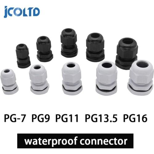 Waterproof Cable Gland 10Pcs Cable Entry IP68 PG7 PG9 PG11 PG13.5 PG16 White Black Nylon Plastic Connector