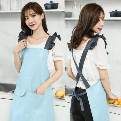Waterproof Cute Apron PU Leather with 2 Pockets Long Cooking Apron for Women Chef Restaurant Home Kitchen Apron Durable Thicken