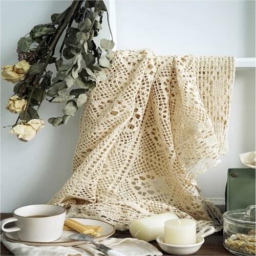 Handmade Crocheted Tablecloth 100% Cotton Knitted Lace American Country Tablecloth t Light Luxury Wedding Dessert Table Cover