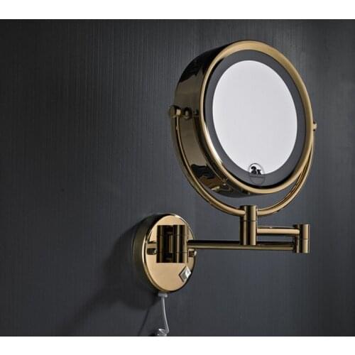 High Quality Solid Brass Gold Bathroom Led Cosmetic Mirror In Wall Mounted Mirrors Accessories BM007