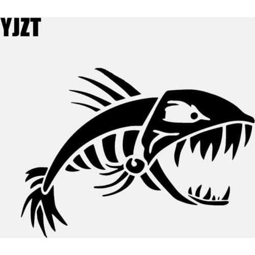YJZT 16.5CM*12CM Skeleton Fish Fisherman Vinyl Decal Car Window Car Sticker Black/Silver C24-0865