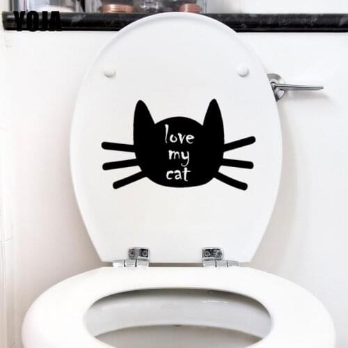 YOJA 24.3*14.6CM Love My Cat Wall Sticker Toilet Decal Bedroom Home Decor Love Pet Face Meow T4-0034