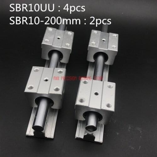 Cnc Router Parts AXK 2pcs Sbr10 L 200mm Linear Rail Support With 4pcs Sbr10uu Guide Auminum Bearing Sliding Block Cnc Parts