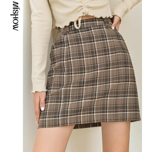 MISHOW 2020 Autumn Skirts For Women Casual Vintage Plaid Bodycon Skirt A-Line Slim High Waist Female Bottom MX20C1619