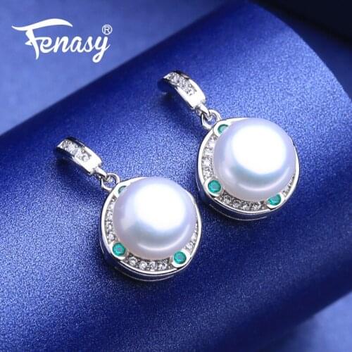 FENASY 925 Sterling Silver Natural Freshwater Pearl Drop Earrings Engagement jewelry Green Crystal Boho Long Earrings For Women