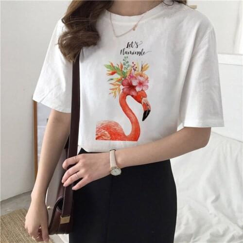 Women Tshirts 2021 Graphic Cartoon Flamingo Watercolor Print Ladies Tees Summer Casual Short Sleeve Fashion Tee Shirt Femme XXXL